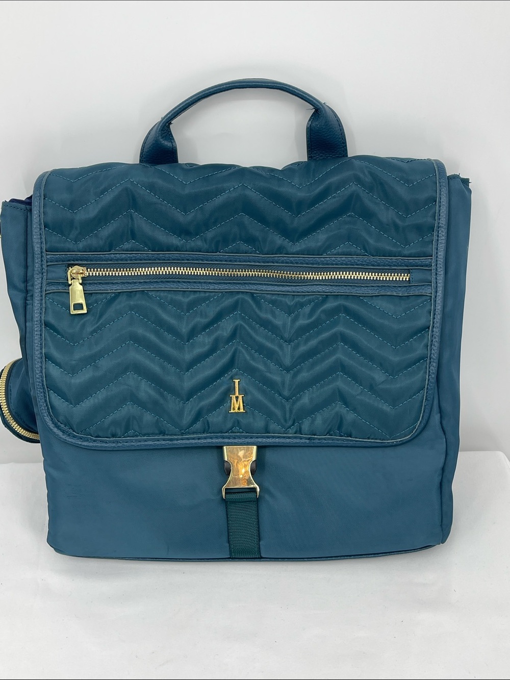 Isaac Mizrahi Purple Interior Backpack /BAG with Teal OUTSIDE Trim